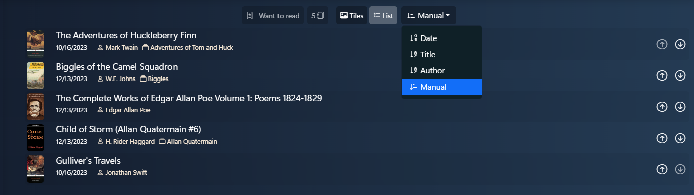 Manual sorting - List view