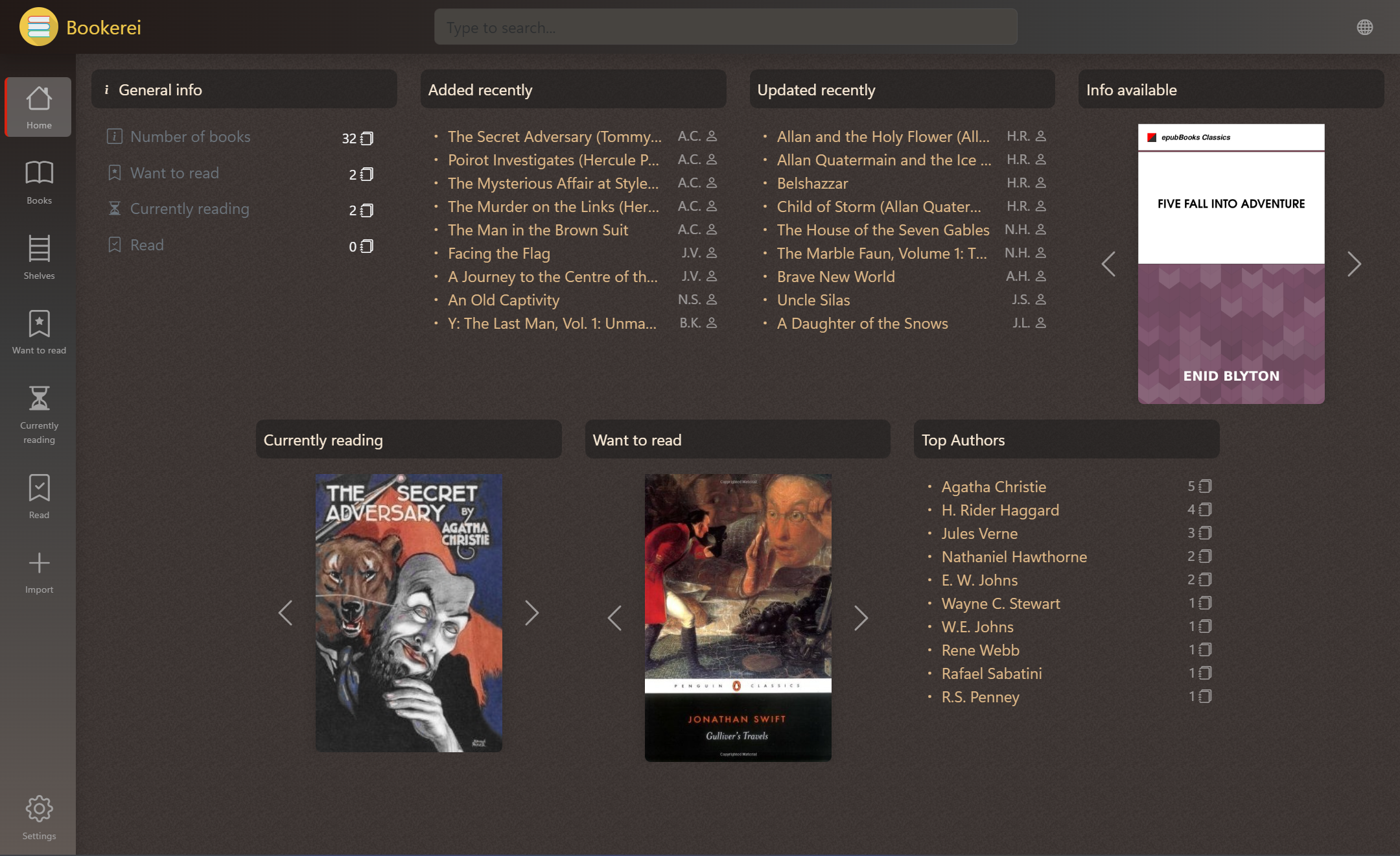 Bookerei home screen